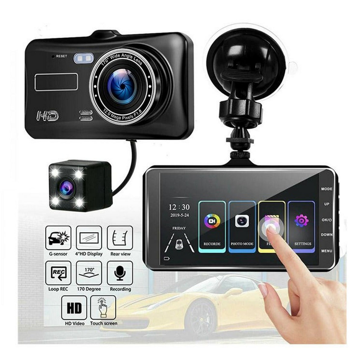 Camara Dual Carro Dvr Pantalla Camara