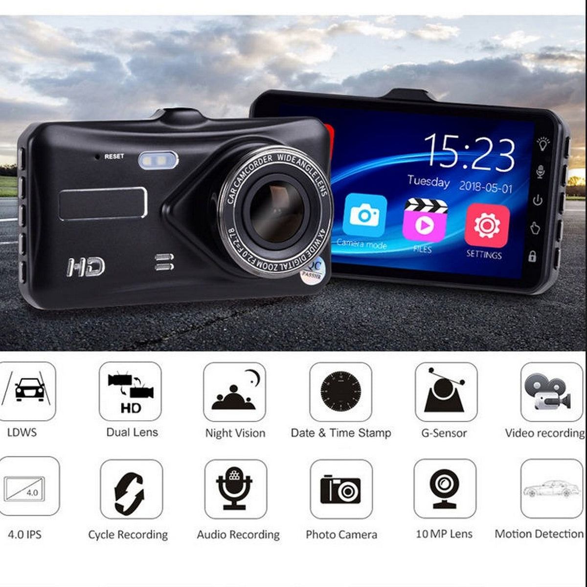 Camara Dual Carro Dvr Pantalla Camara